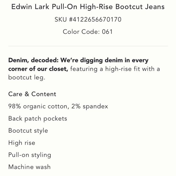 Anthropologie Edwin Lark Pull-On High-Rise Bootcut Jeans - Picture 5 of 5